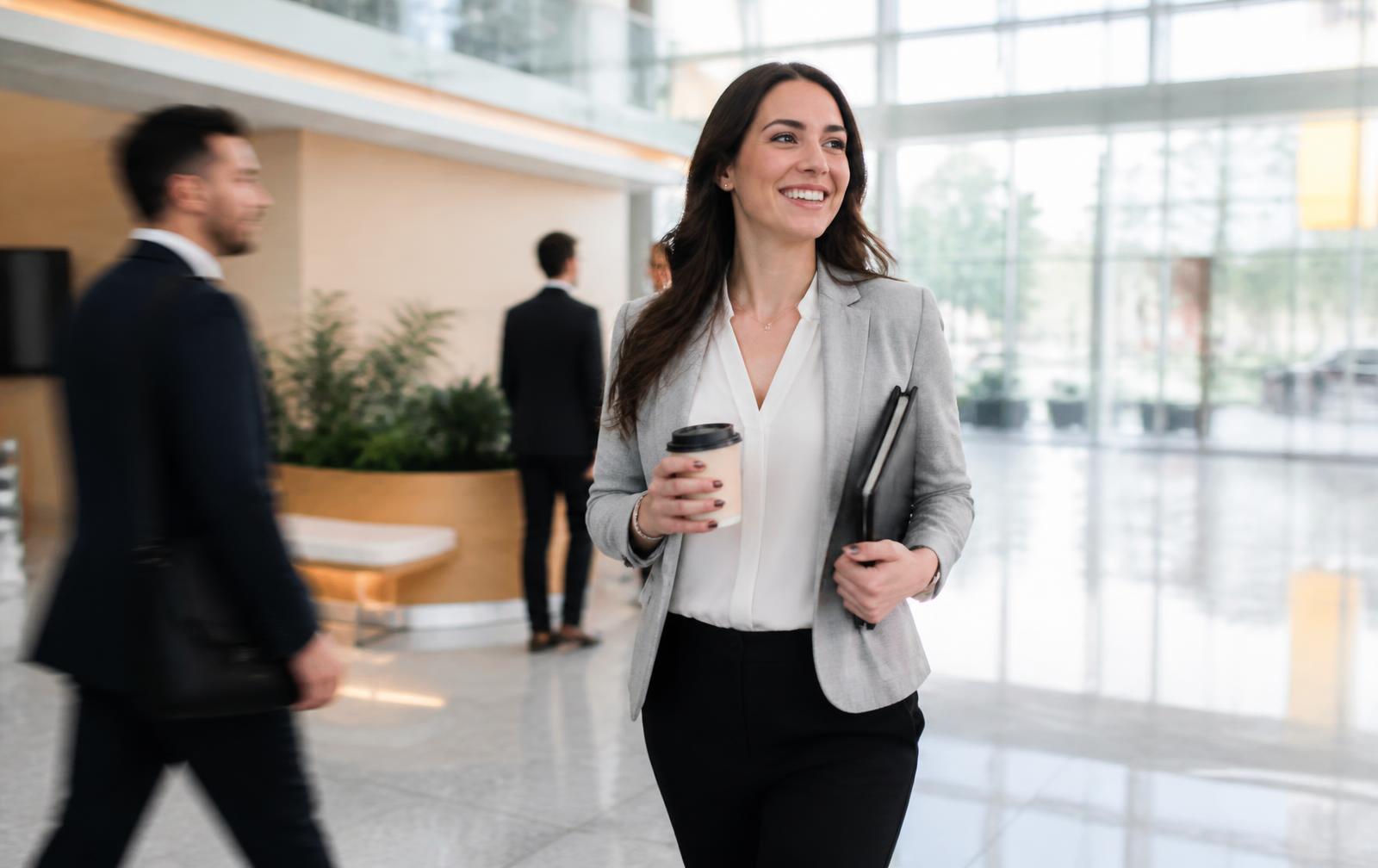Cadre en mouvement dans un hall d'entreprise